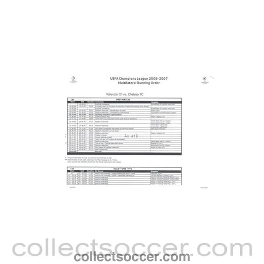 2006 - Valencia v Chelsea UEFA Champions League 2006-2007 Multilateral Running Order 10/04/2007 Champions League