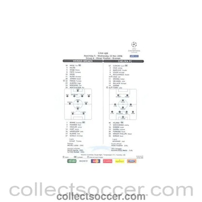 2006 - Werder Bremen v Chelsea line-ups 22/11/2006 Champions League - Collect Soccer