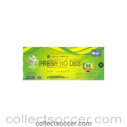 2006 - World Cup Germany 2006 England v Paraguay press pass 10/06/2006 - Collect Soccer