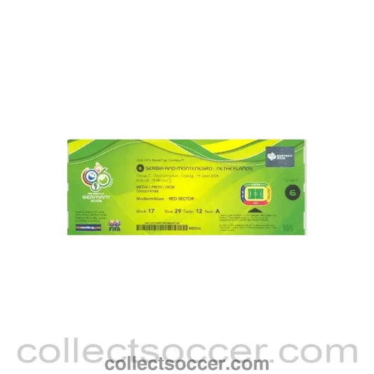 2006 - World Cup Germany 2006 Serbia Montenegro v Netherlands press pass 11/06/2006 - Collect Soccer