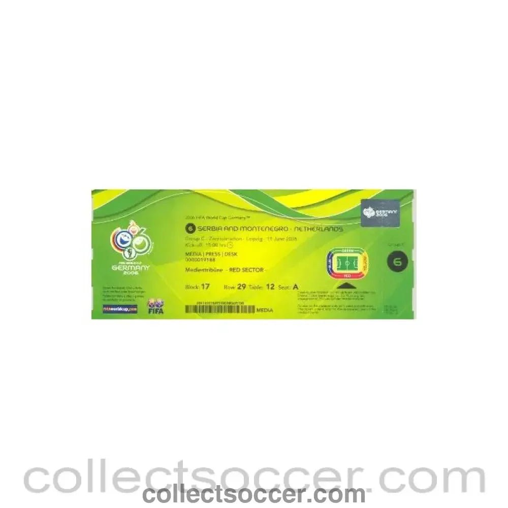 2006 - World Cup Germany 2006 Serbia Montenegro v Netherlands press pass 11/06/2006 - Collect Soccer