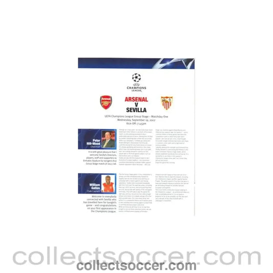 2007 - Arsenal v Sevilla press pack 19/09/2007