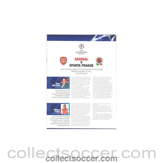 2007 - Arsenal v Sparta Prague press pack 29/08/2007
