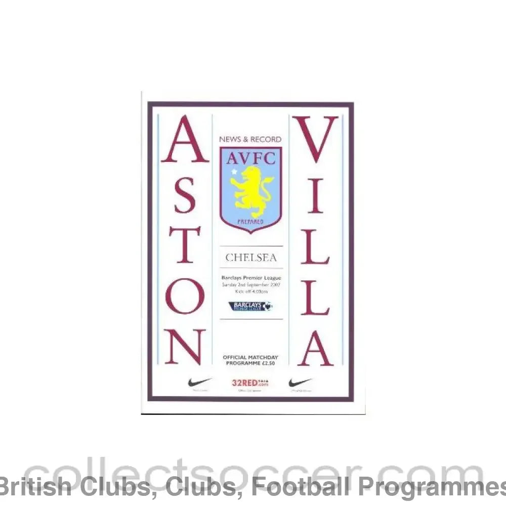 2007 - Aston Villa vChelsea official programme 02/09/2007 Premier League