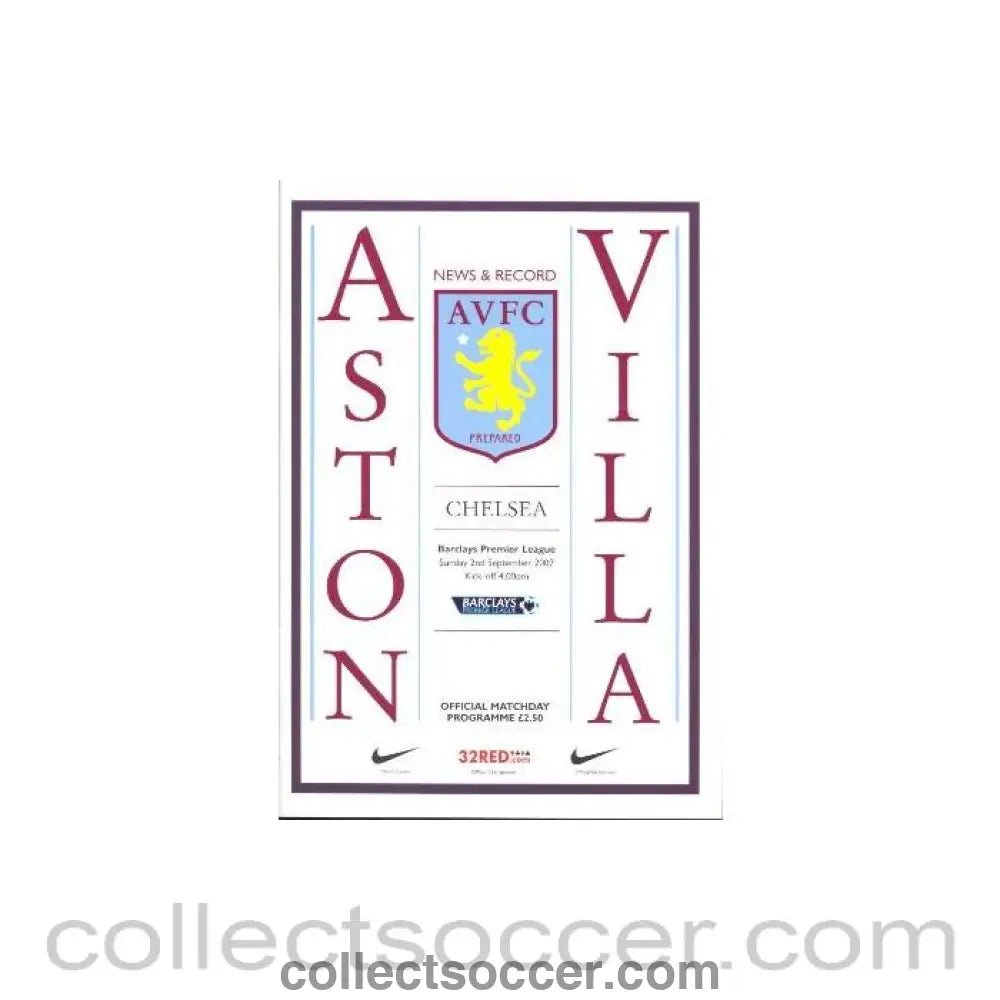 2007 - Aston Villa vChelsea official programme 02/09/2007 Premier League - Collect Soccer