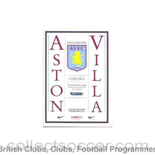 2007 - Aston Villa vChelsea official programme 02/09/2007 Premier League