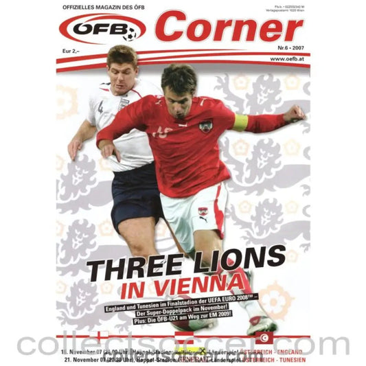 2007 Austria v England Official Programme - Collect Soccer