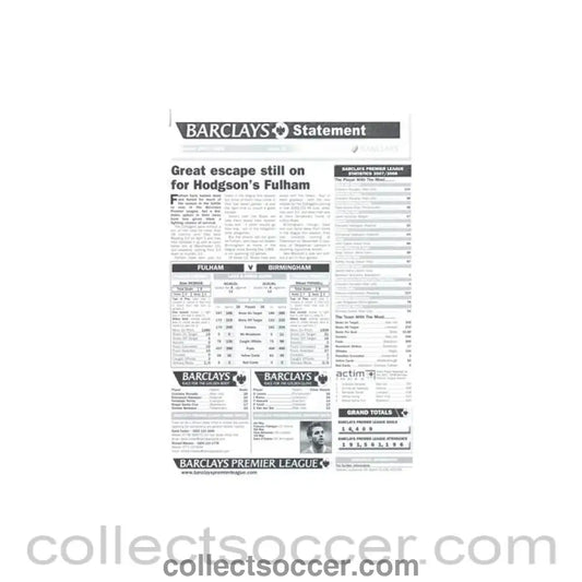 2007 - Baclays Statement - Barclays Premier League Statistics 2007-2008 - Collect Soccer