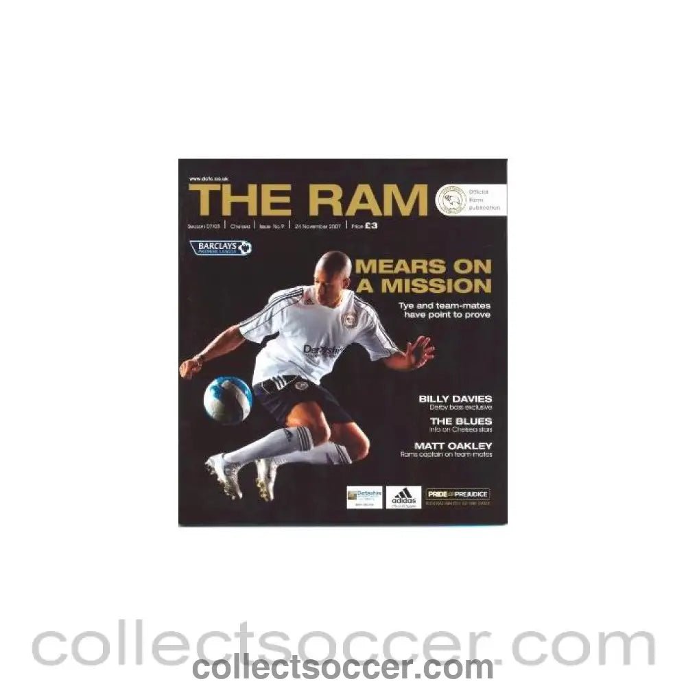 2007 - Derby County vChelsea official programme 24/11/2007 Premier League - Collect Soccer
