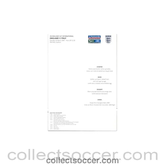 2007 - England U21 v Italy U21 Menu 24/03/2007 first match on Wembley Stadium