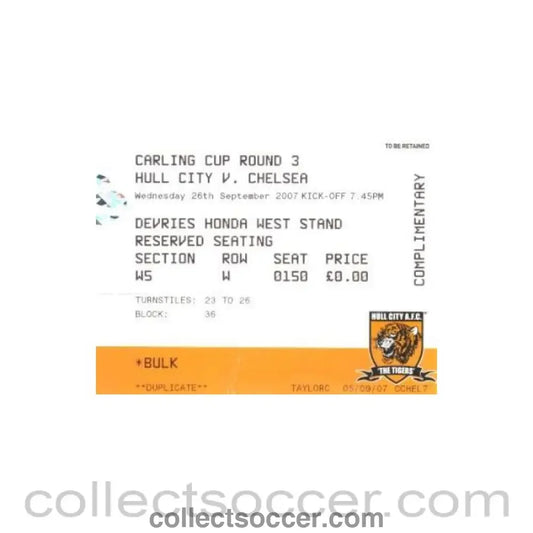 2007 - Hull City v Chelsea ticket 26/09/2007