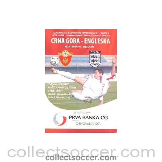2007 Monte Negro v England official programme 07/09/2007 U21 - Collect Soccer