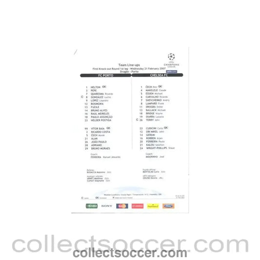 2007 - Porto v Chelsea Line-Ups 21/02/2007 Champions League