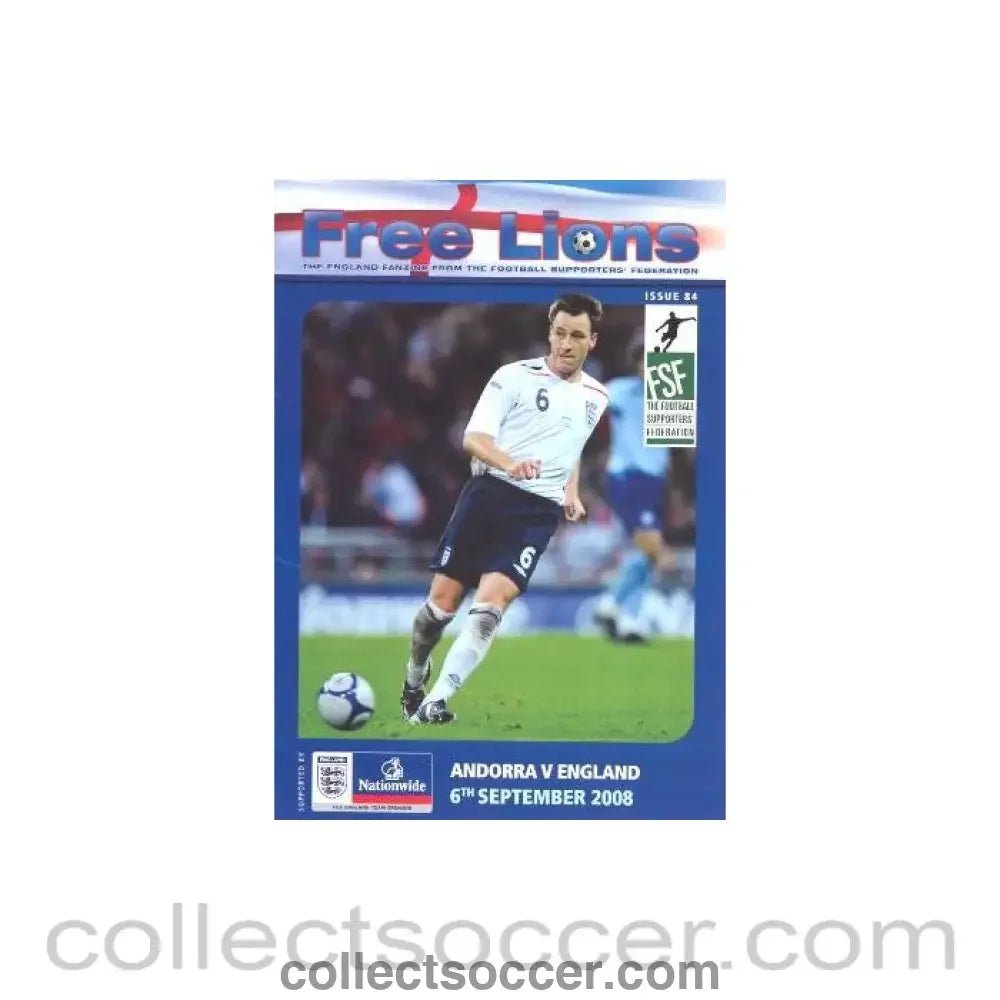2008 Andorra v England official programme 06/09/2008 Free Lions - Collect Soccer