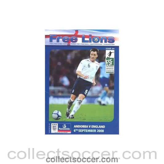 2008 Andorra v England official programme 06/09/2008 Free Lions - Collect Soccer