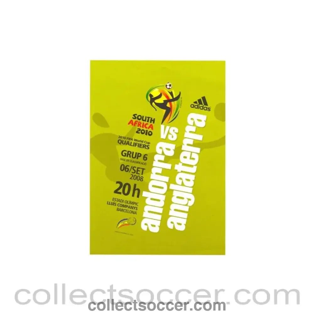 2008 Andorra v England official programme 20/09/2008 - Collect Soccer