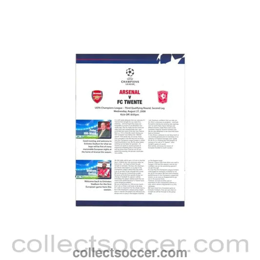 2008 - Arsenal v FC Twente press pack 27/08/2008