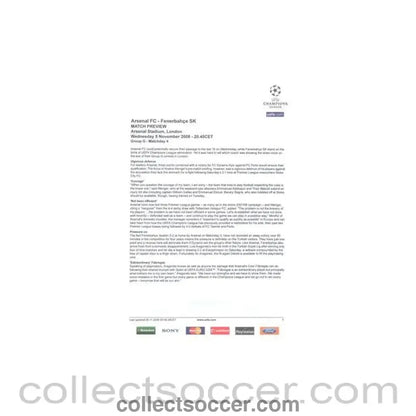 2008 - Arsenal v Fenerbahce match preview 05/11/2008 Champions League - Collect Soccer