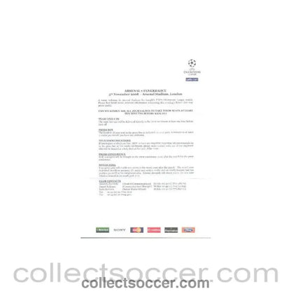 2008 - Arsenal v Fenerbahce press information 05/11/2008 - Collect Soccer