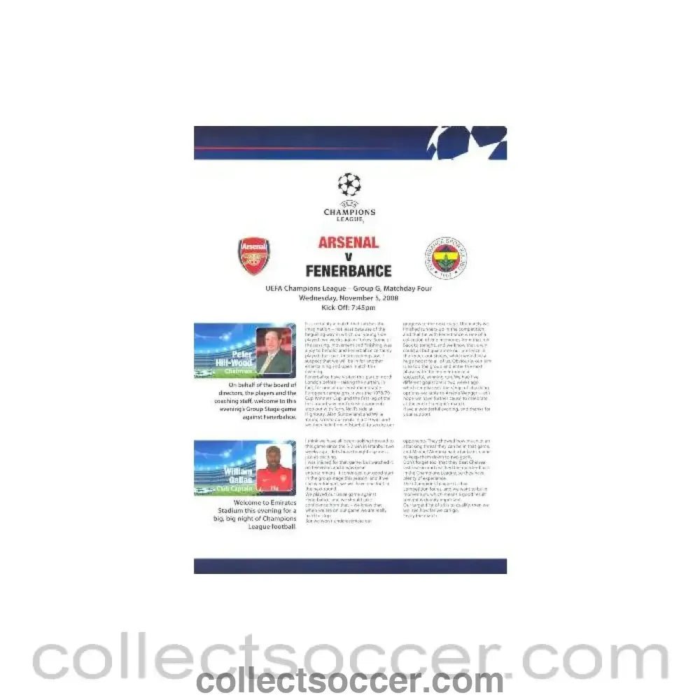 2008 - Arsenal v Fenerbahce Arsenal produced press pack 05/11/2008 - Collect Soccer