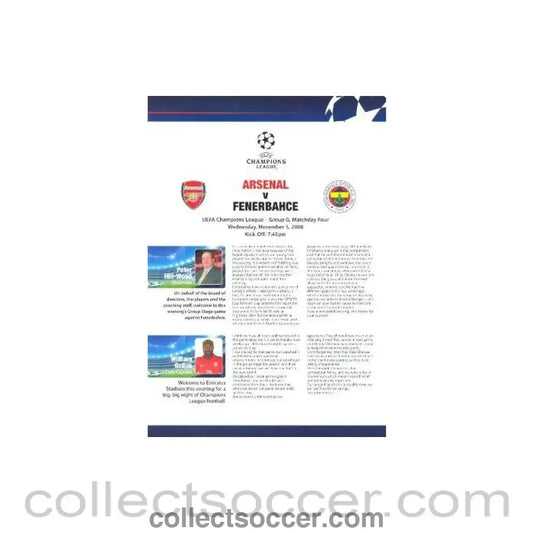 2008 - Arsenal v Fenerbahce Arsenal produced press pack 05/11/2008