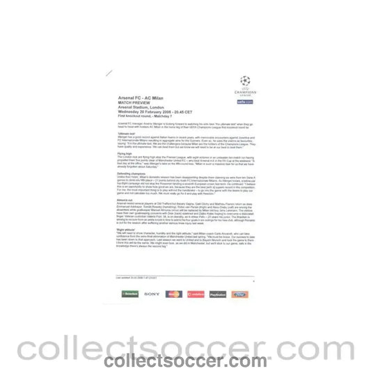 2008 - Arsenal v Milan match preview in English 20/02/2008 Champions League