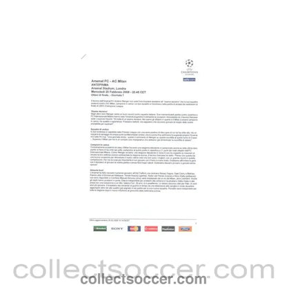 2008 - Arsenal v Milan match preview in Italian 20/02/2008 Champions League - Collect Soccer