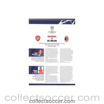 2008 - Arsenal v Milan official VIP programme 20/02/2008 Champions League - Collect Soccer