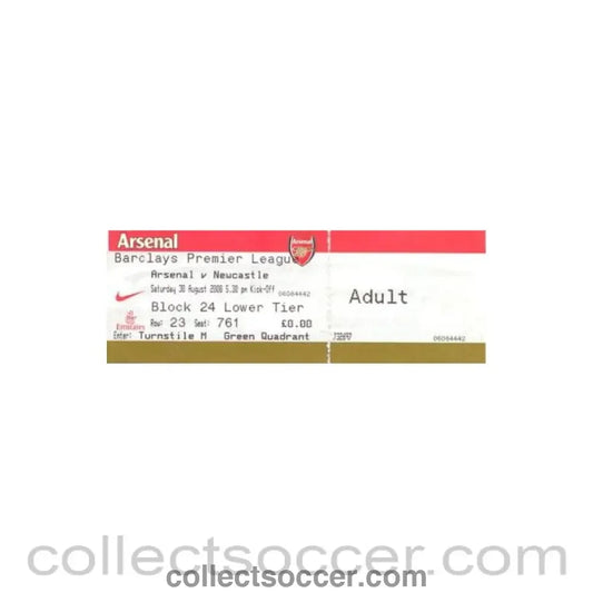2008 - Arsenal v Newcastle United ticket 30/08/2008