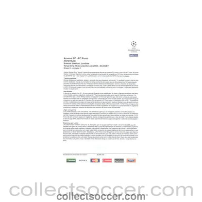 2008 - Arsenal v Porto match preview 30/09/2008 Champions League - Collect Soccer