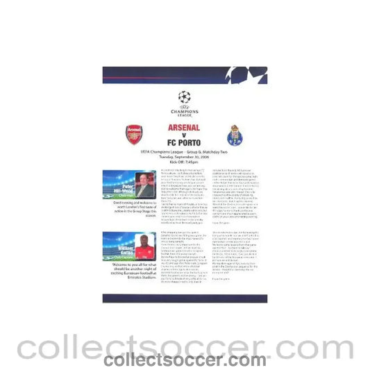2008 - Arsenal v Porto Arsenal produced press pack 30/09/2008