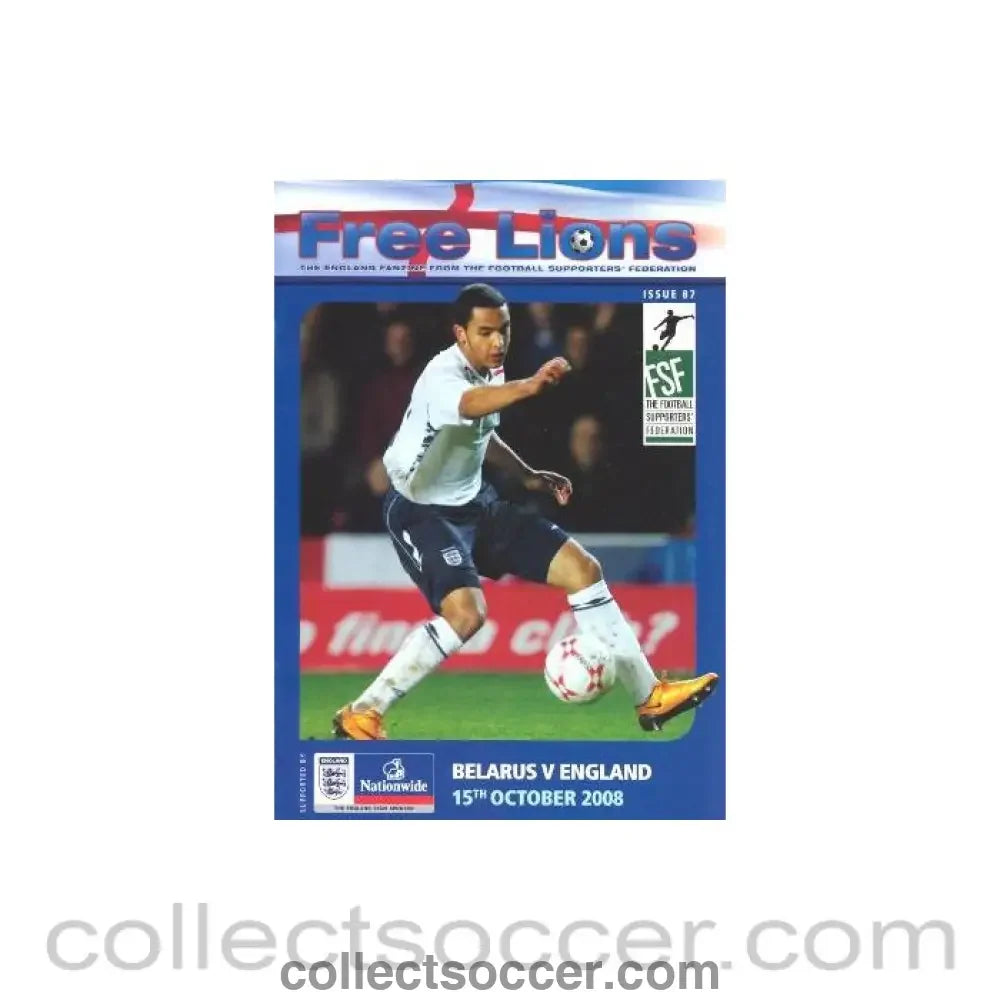 2008 Belarus v England official programme 15/10/2008 Free Lions