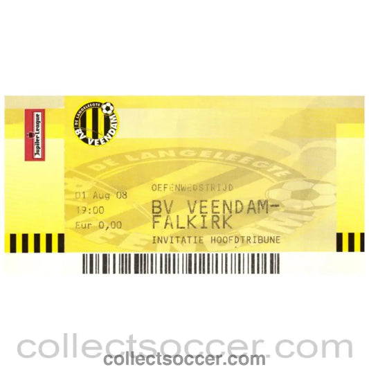 2008 BV Veendam v Falkirk Unused Football Ticket - Collect Soccer