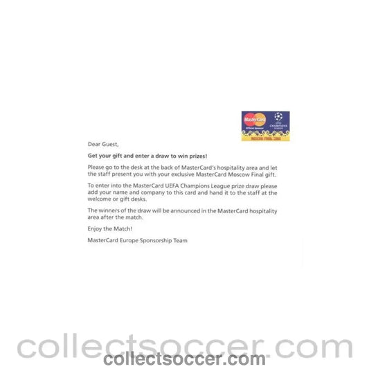 2008 Champions League Final in Moscow Mastercard card for a gift and draw to win prizes