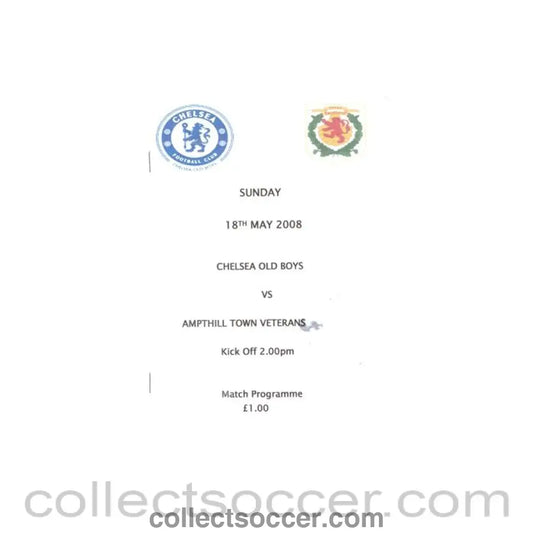 2008 - Chelsea Old Boys v Ampthill Town Veterans official programme 18/05/2008