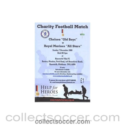 2008 - Chelsea Old Boys v Royal Marines All Stars official programme 07/12/2008 charity match - Collect Soccer
