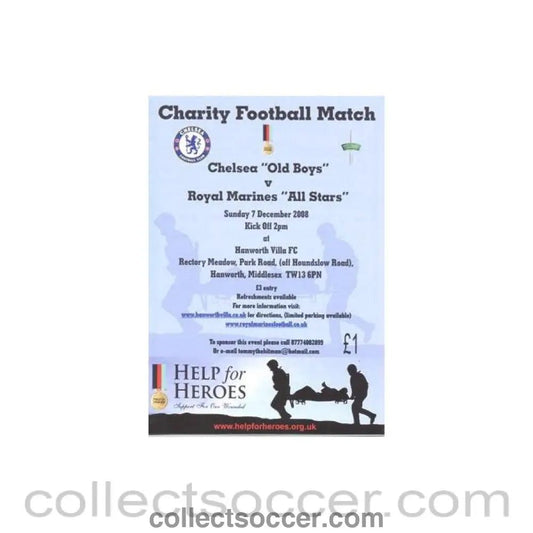 2008 - Chelsea Old Boys v Royal Marines All Stars official programme 07/12/2008 charity match - Collect Soccer