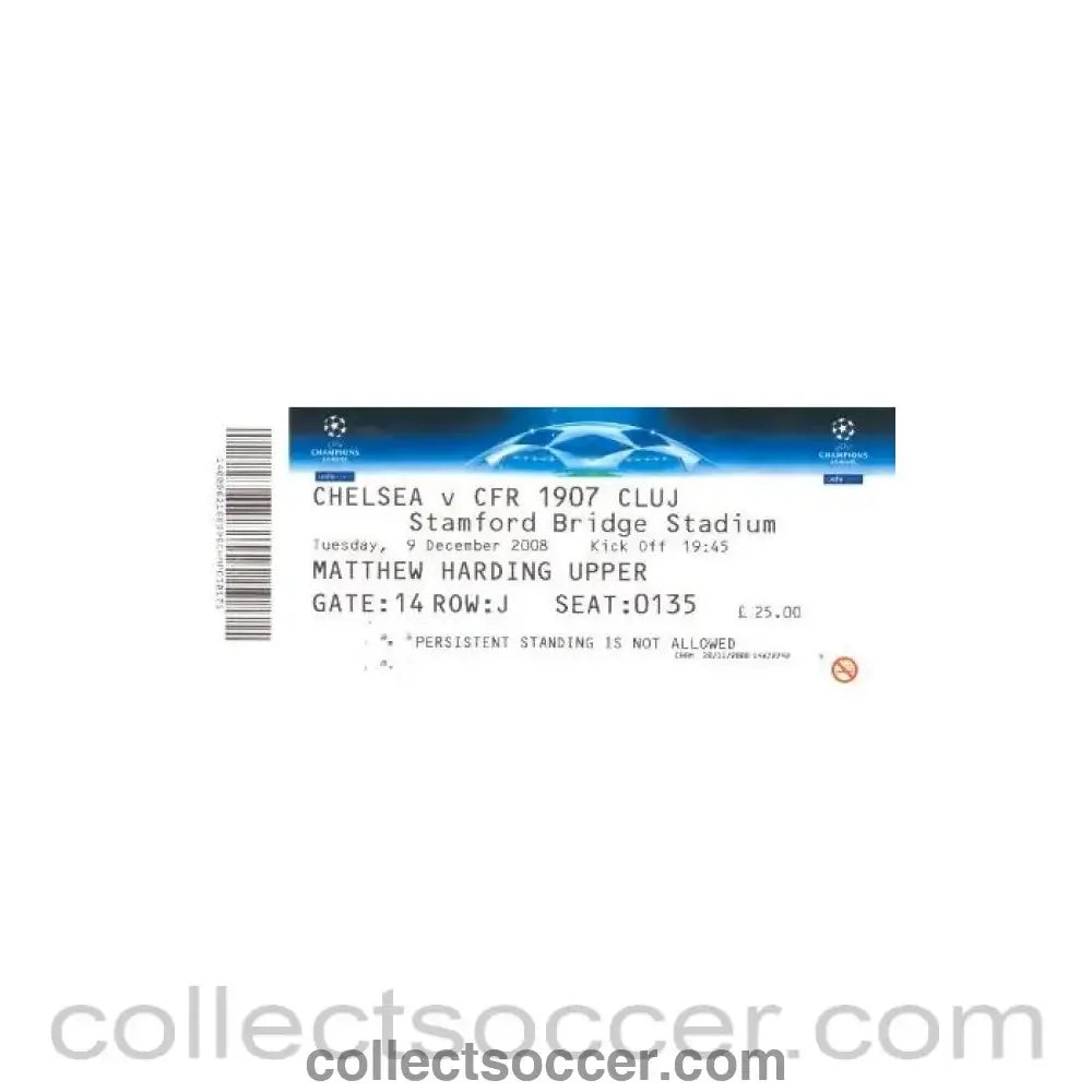 2008 - Chelsea v Cluj Romania ticket 09/12/2008