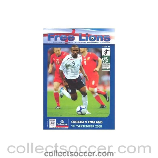 2008 Croatia v England official programme 10/09/2008 Free Lions - Collect Soccer
