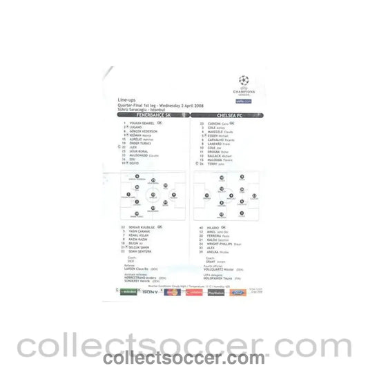 2008 - Fenerbahce v Chelsea line - ups 02/04/2008 Champions League - Collect Soccer