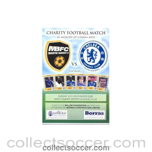 2008 - Martin Backers vChelsea Old Boys official programme 14/09/2008 charity match - Collect Soccer