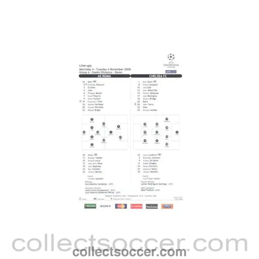 2008 - Roma v Chelsea Line-Ups 04/11/2008 Champions League