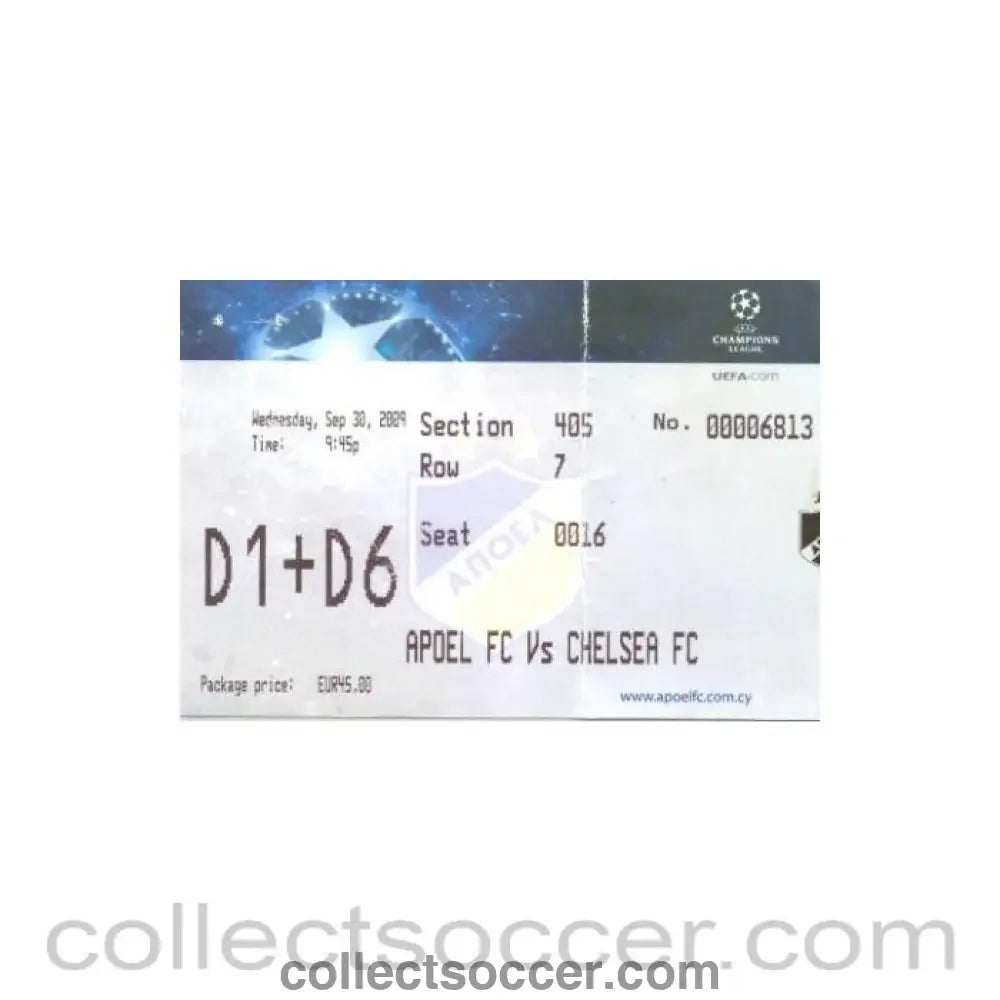 2009 - Apoel v Chelsea ticket 30/09/2009