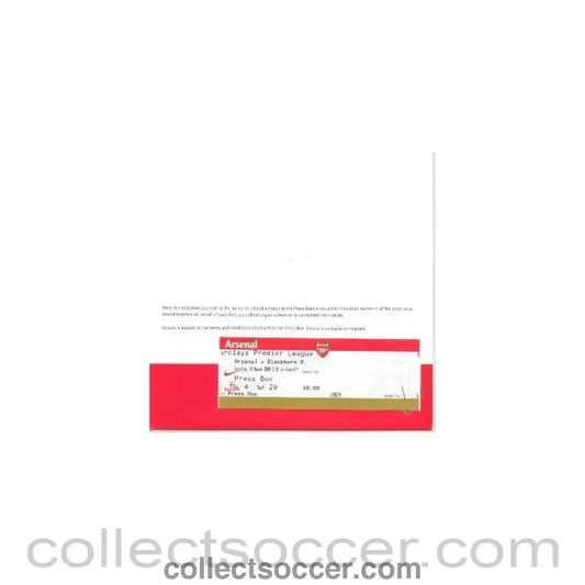 2009 - Arsenal v Blackburn Rovers Press Accreditation in Wallet 14/03/2009