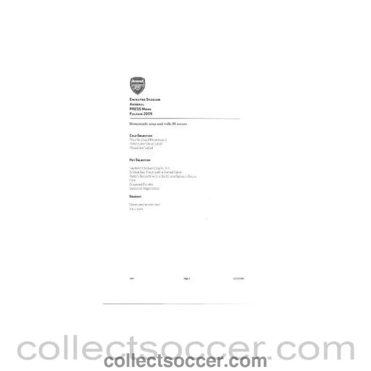 2009 - Arsenal v Fulham press menu 28/02/2009