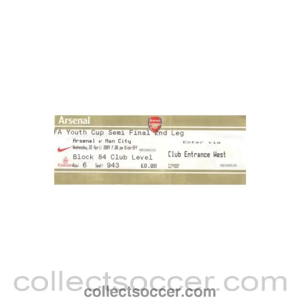 2009 - Arsenal v Manchester City ticket 22/04/2009 - Collect Soccer