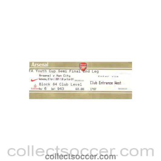 2009 - Arsenal v Manchester City ticket 22/04/2009