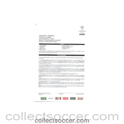 2009 - Arsenal v Roma Press Kit in Italian 24/02/2009 - Collect Soccer