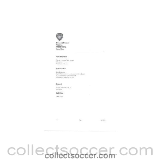 2009 - Arsenal v Villa Real press menu 15/04/2009