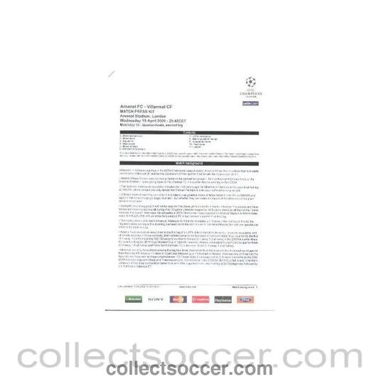 2009 - Arsenal v Villarreal Press Kit in English 15/04/2009